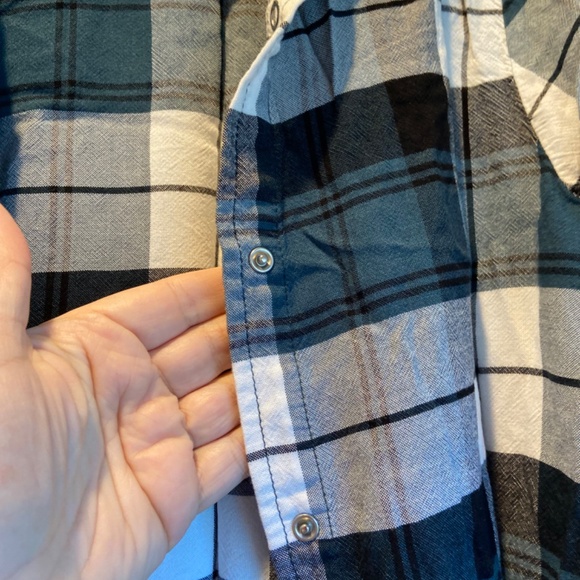 Weissman Plaid Button Snap Shirt - Blue/Black/White, 100% Rayon (Adult Small) - Picture 3 of 7